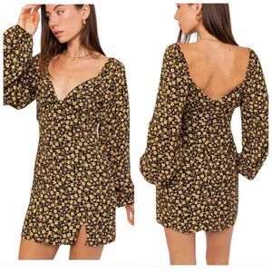 Le Lis Black Floral Balloon Sleeves Mini Dress Size Small